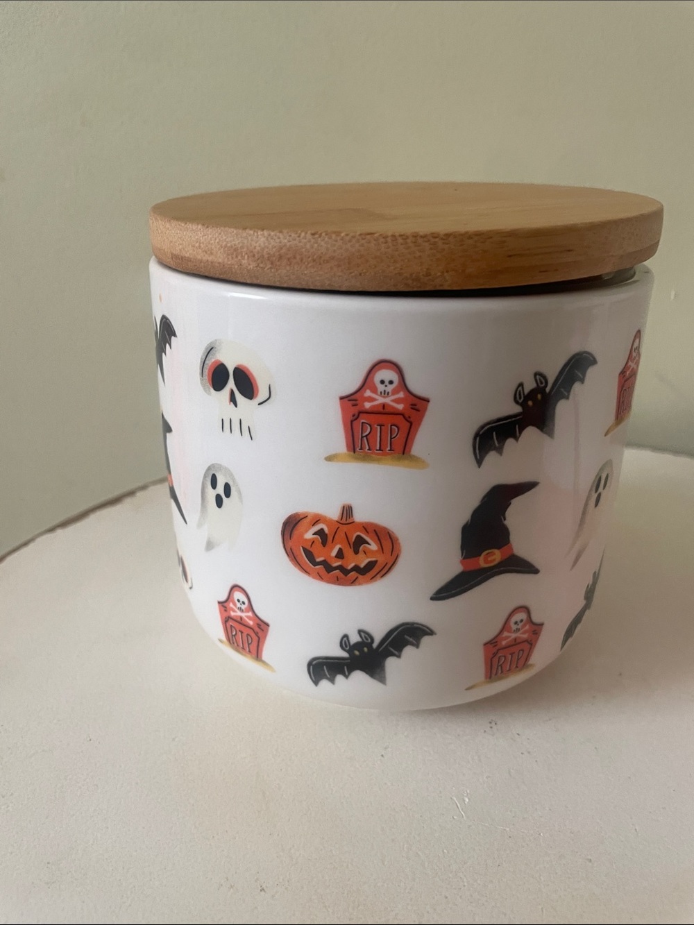 Halloween Ceramic Storage Jar with wooden  Lid
